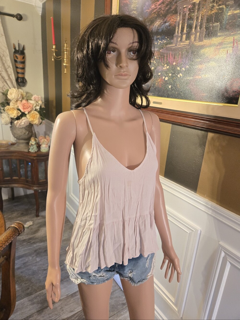 Kimchi Blue Blush Pink Ruffled Spaghetti Strap Camisole